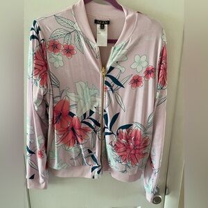 IMAN Pink and Red Bomber Jacket with Floral Design